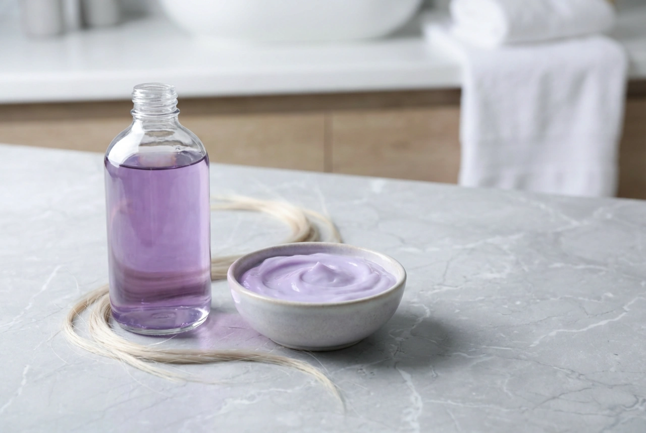 Violetti shampoo keltaisiin hiuksiin: Miten viilentää vaaleaa sävyä