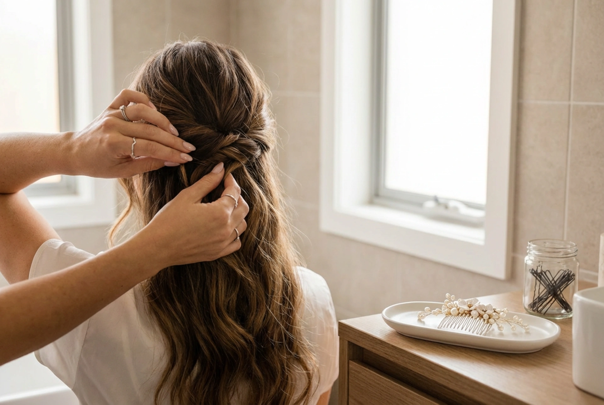 Pitkien hiusten hääkampaukset: laineita ja nutturoita kotioloissa