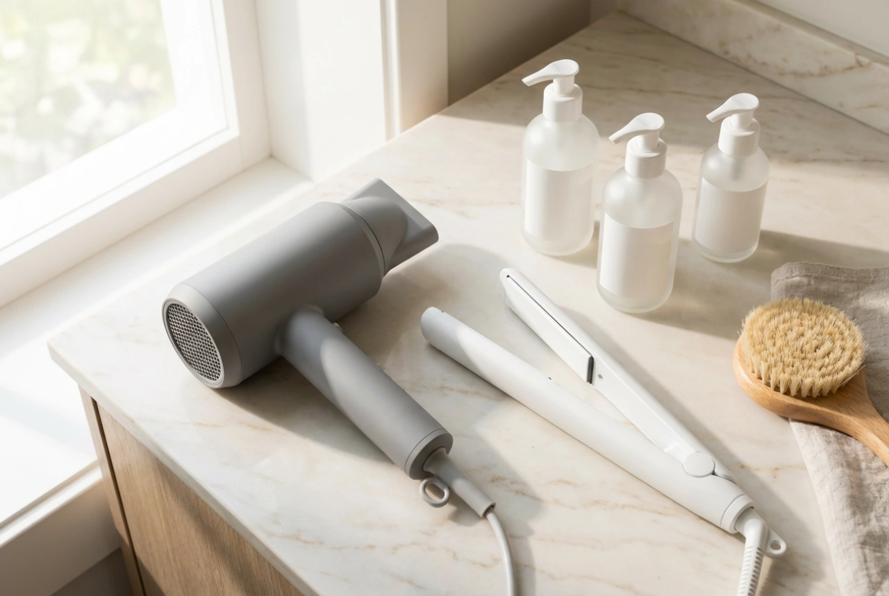 Hiustenkuivaaja ja suoristusrauta yhdessä: muotoilusuunnitelma pesusta viimeistelyyn