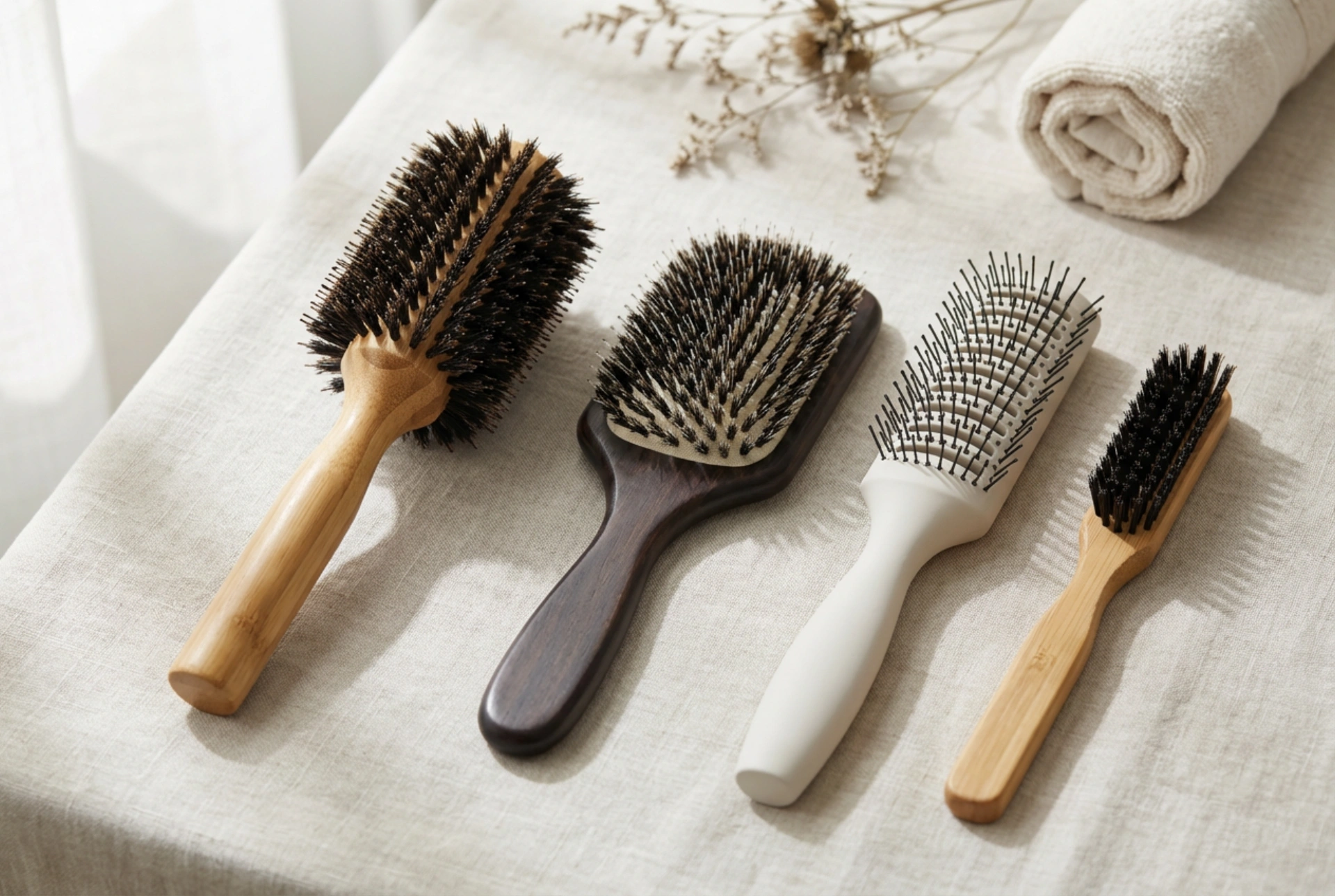 Ammattimaiset hiusharjat: muodon, halkaisijan ja harjasten valinta muotoiluun