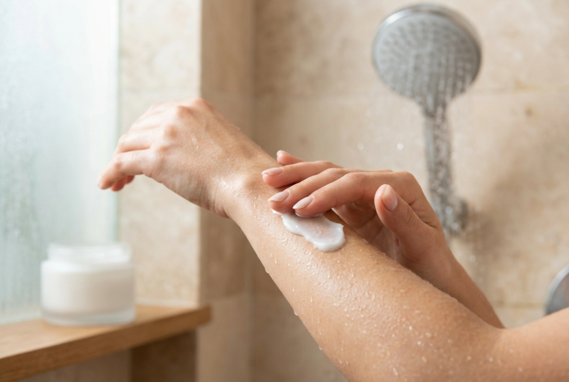 Suihkussa käytettävä vartalovoide: käyttö märälle iholle ja nopea kosteutus