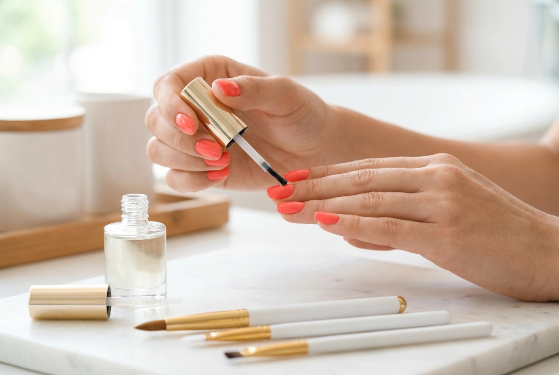 Vaalea hybridimanikyyri ilman raitoja: kynsilevyn valmistelu ja levitys