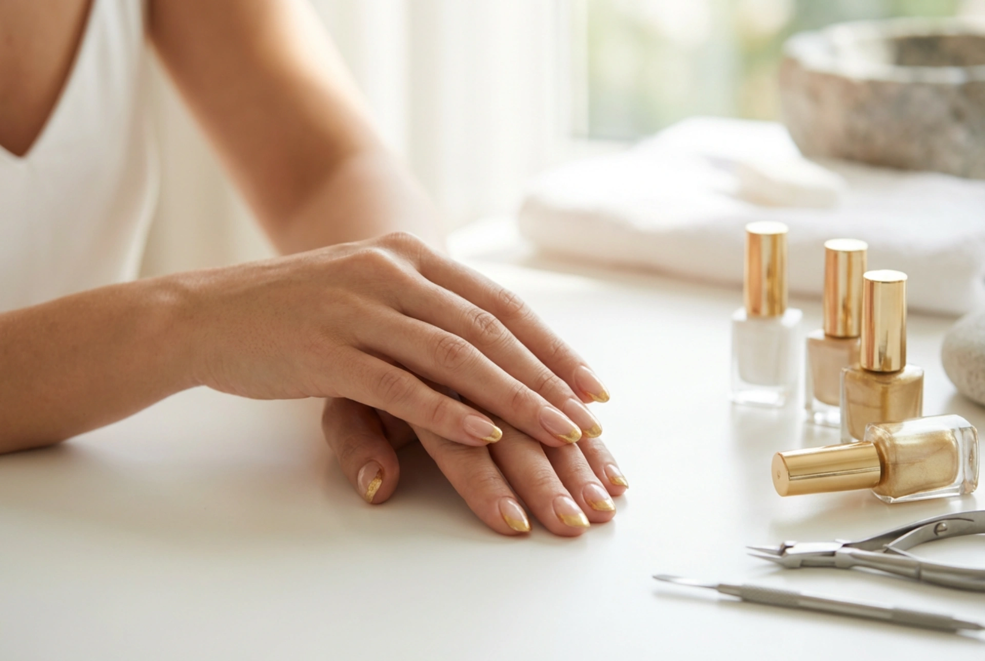 Kultainen ranskalainen manikyyri: tekniikat, välineet ja viimeistely