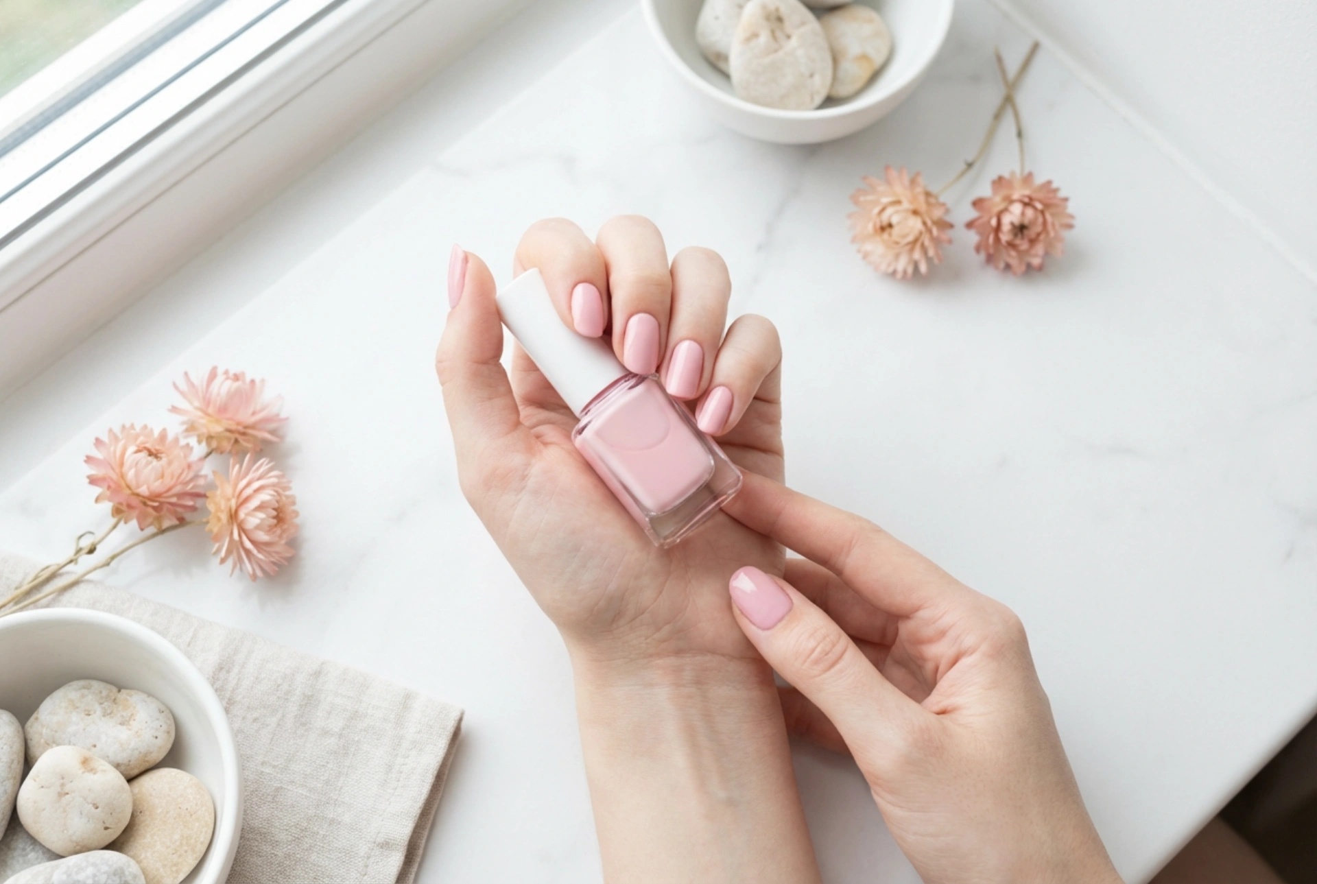 Täydelliset vaaleanpunaiset kynnet ilman raitoja: sävyn valinta ja huolellinen levitys