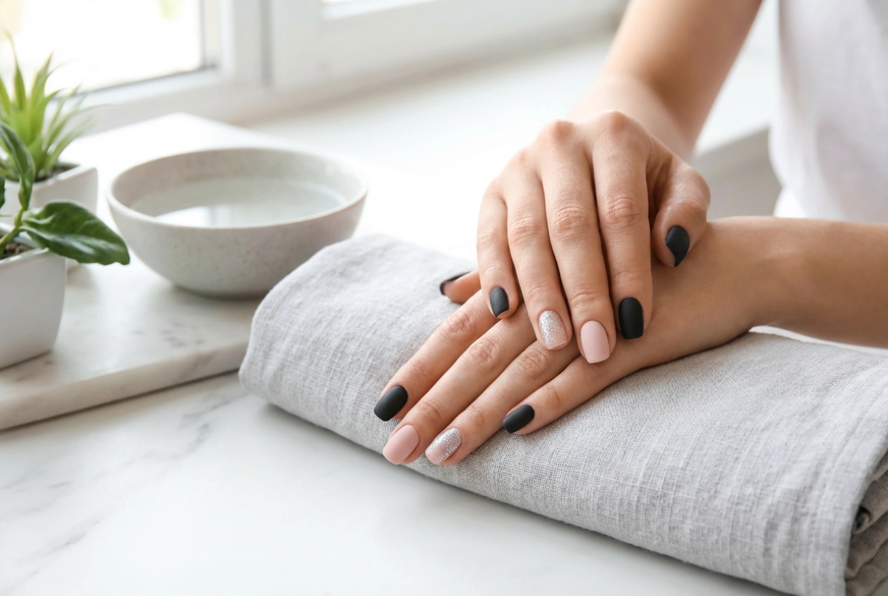 Musta-roosat kynnet glitterillä: Näin lisäät kimallusta tyylikkäästi