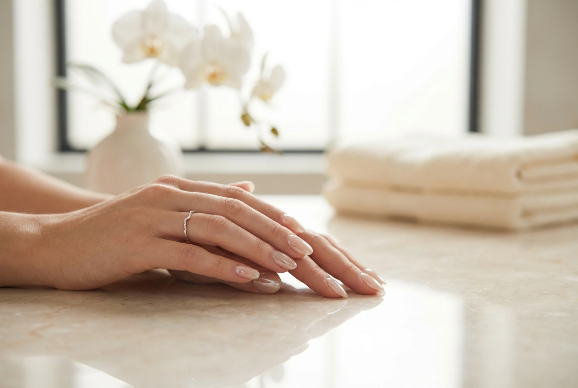 Lasiefekti käsissä: kiiltävät kynnet ilman raitoja ja naarmuja