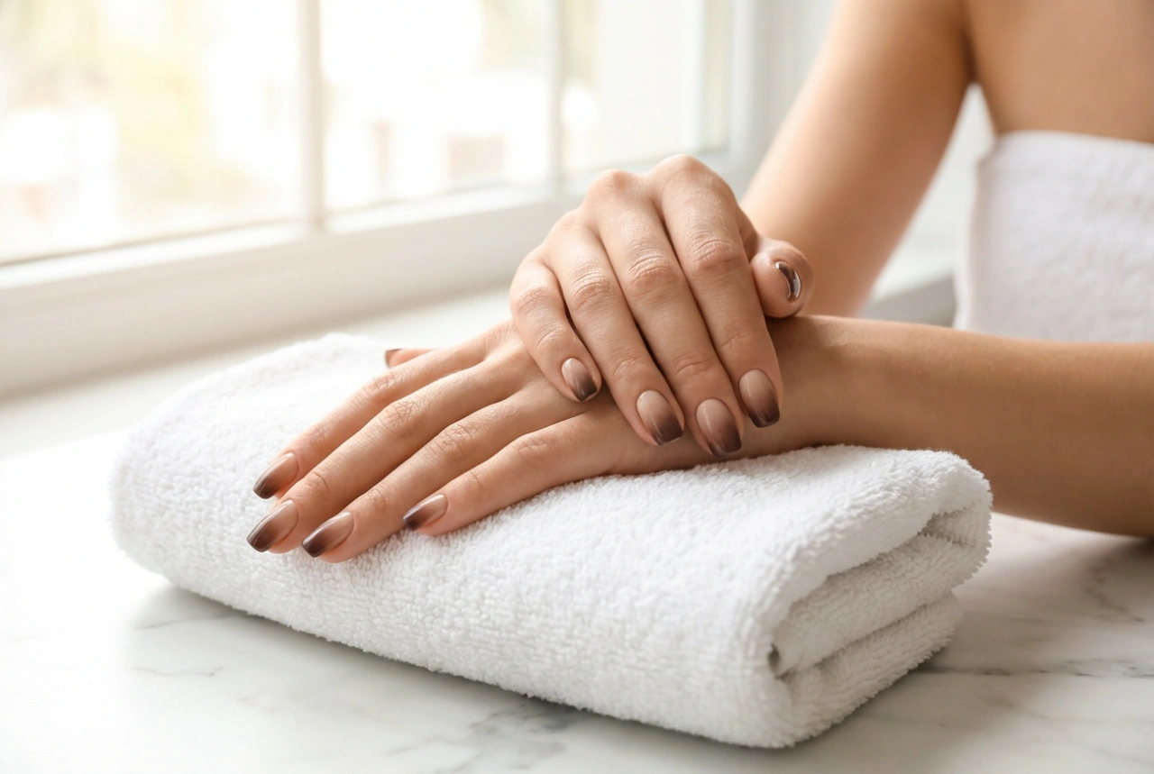 Ruskeat ombre-kynnet: lämmin sävyero, pohjan valinta ja täydellinen häivytys