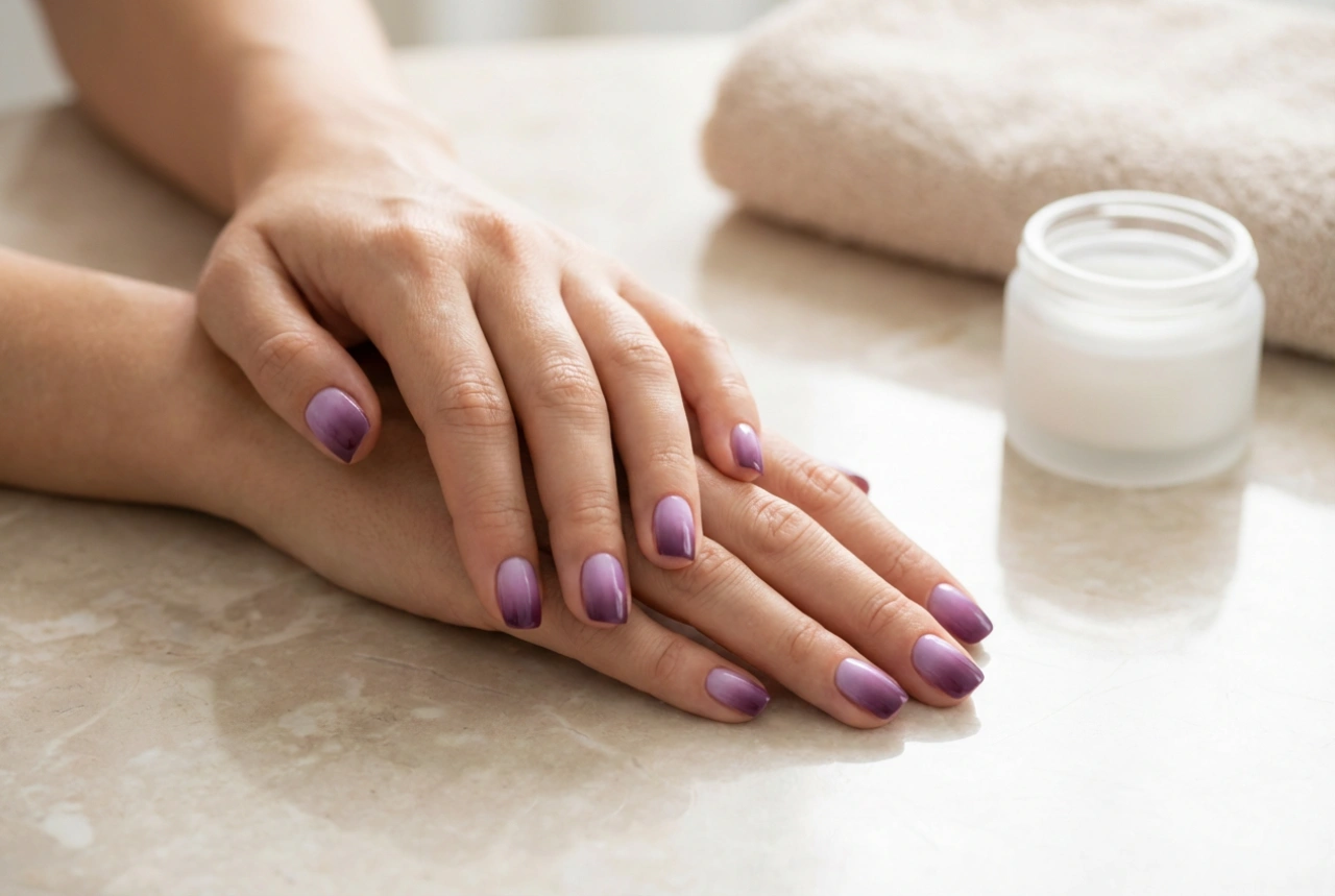 Violetit ombre-kynnet: liilasta luumuun, pehmeät siirtymät