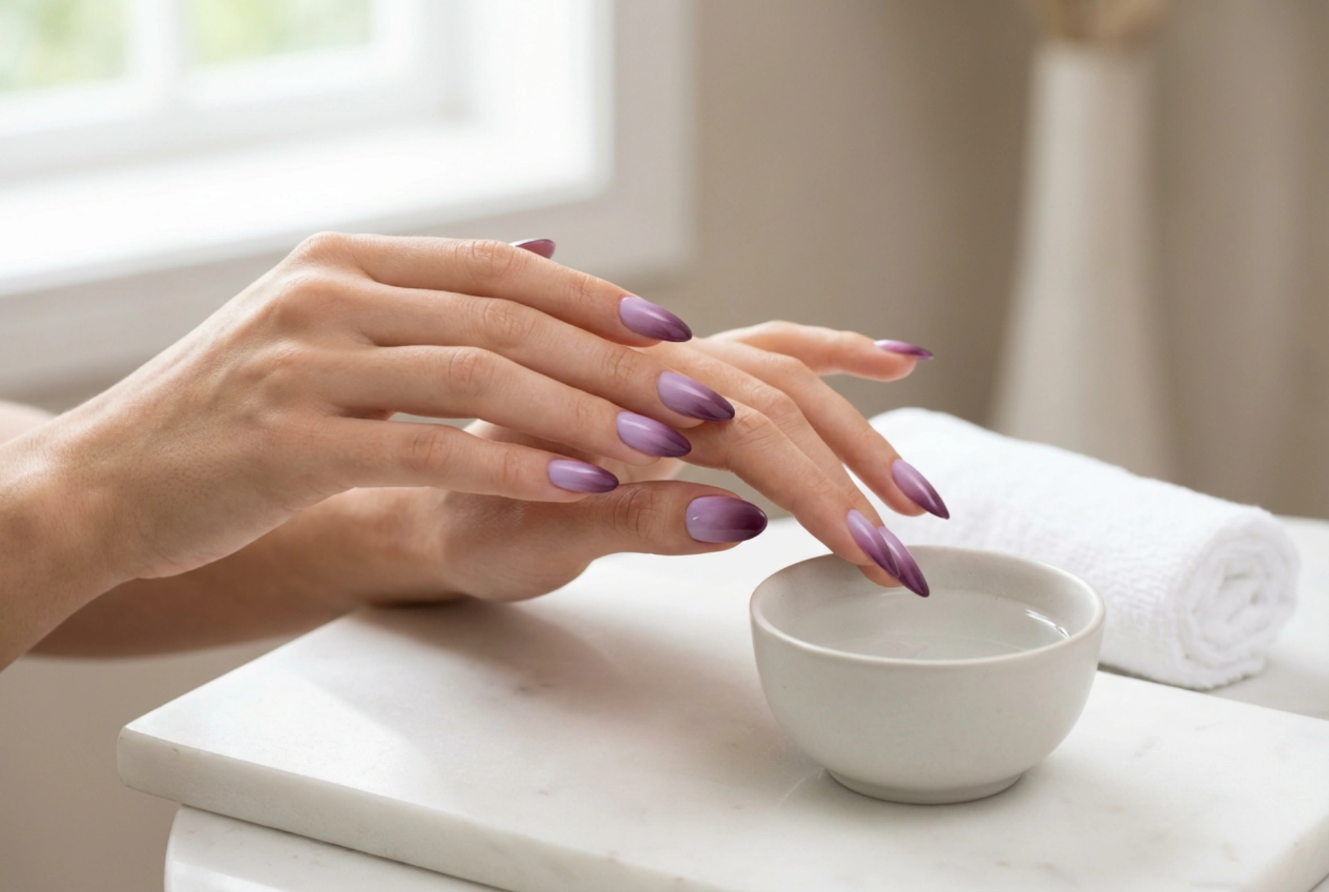 Ohjeet: violetit ombre-kynnet, laventelista luumuun