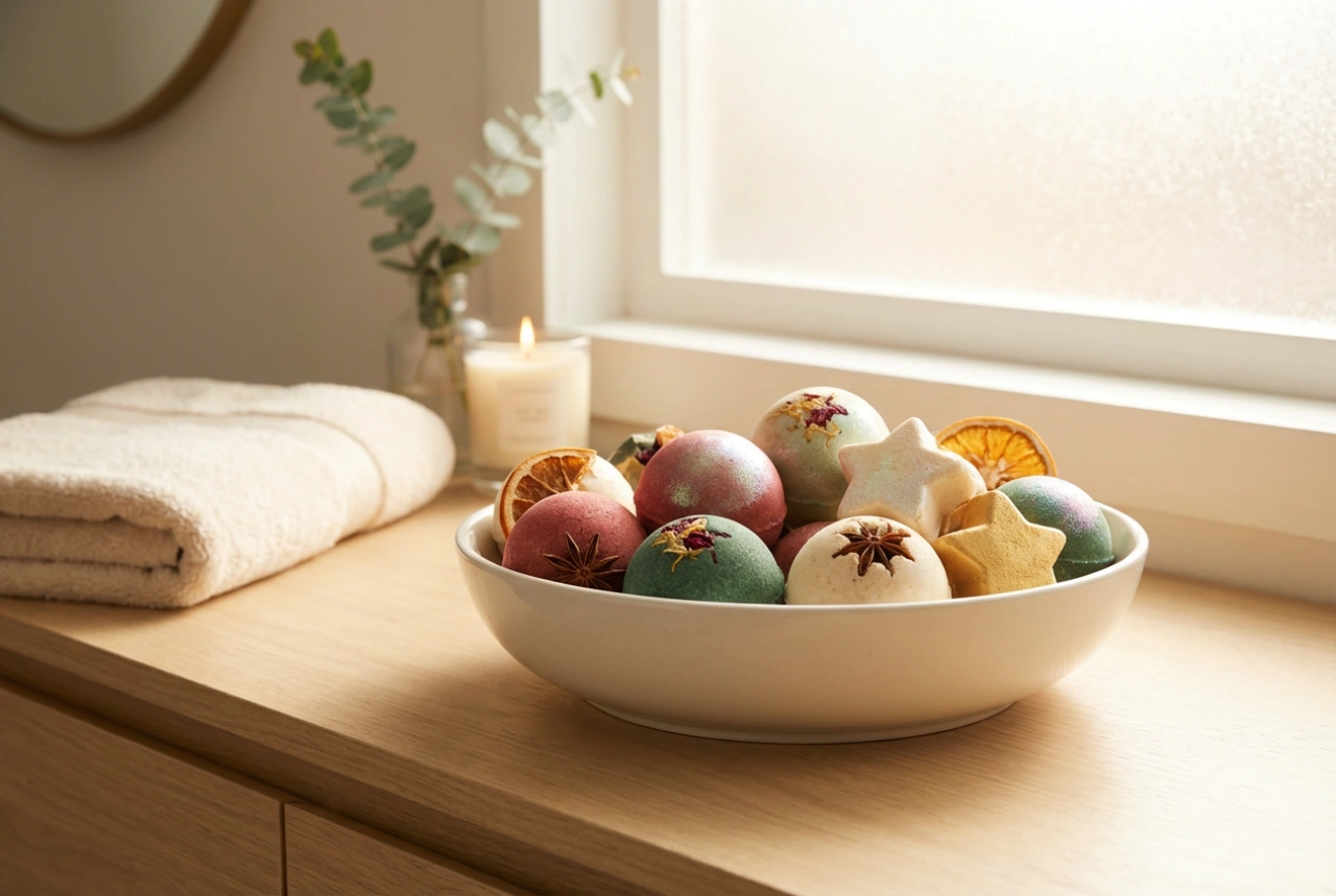 Jouluiset kylpypommit: tuoksut, värit ja koristeelliset lisät